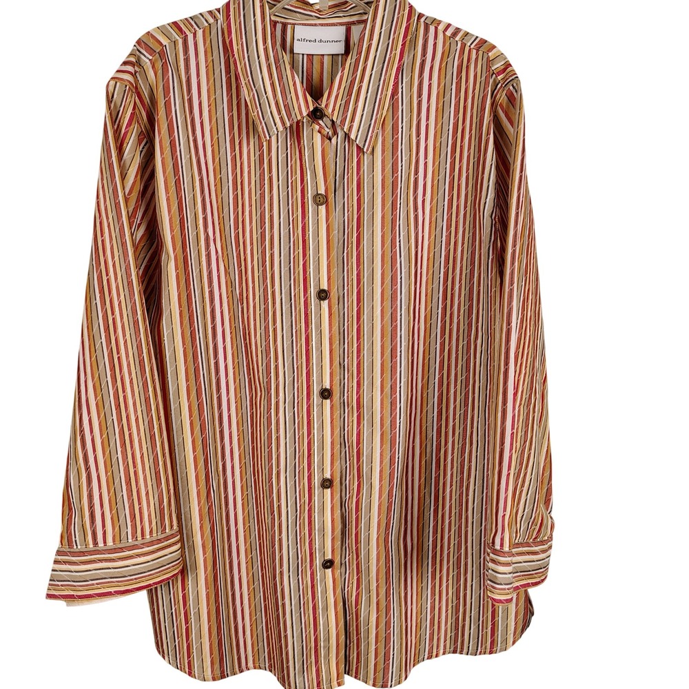 NWT Alfred Dunner Womens SZ 16 San Mateo Striped Button Down Multicolor Cotton